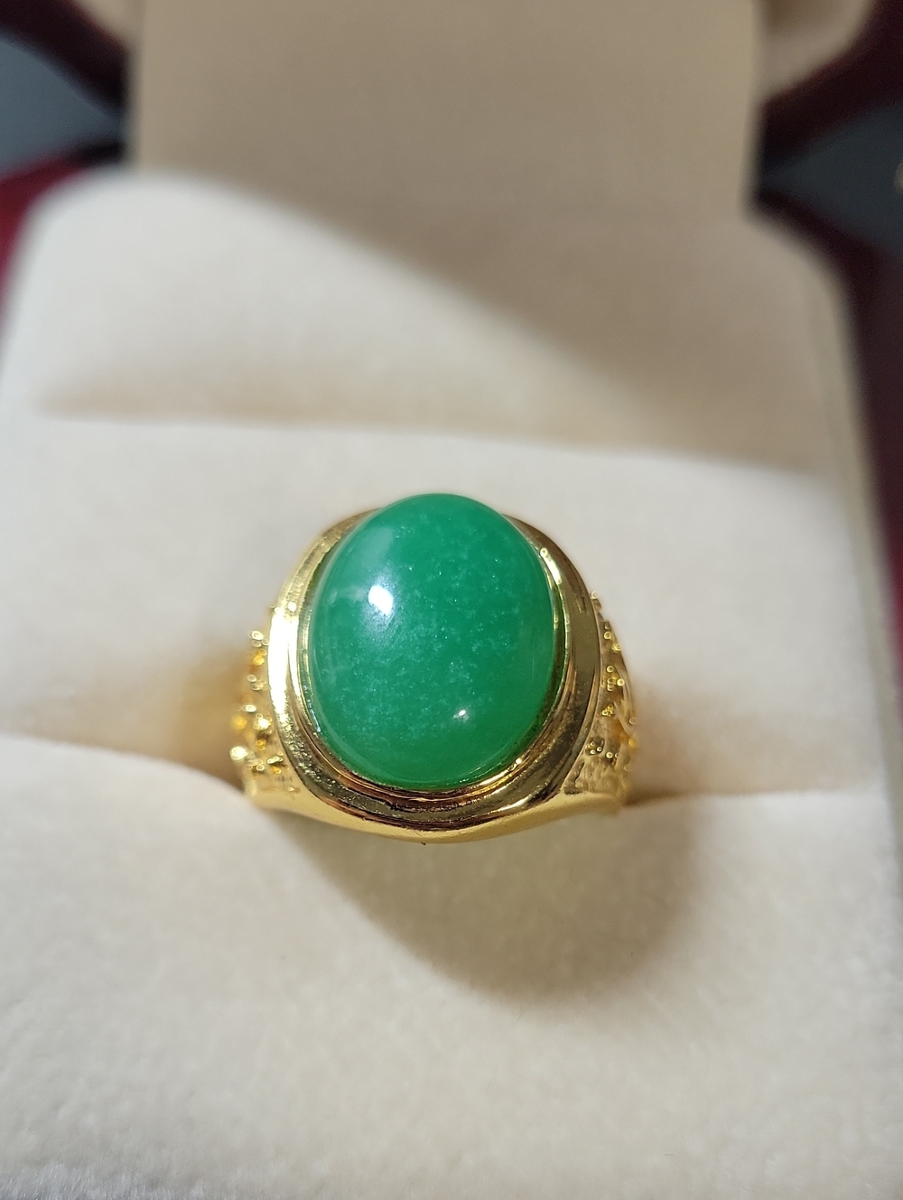 Gold Tone Ring with Green Oval